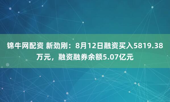 锦牛网配资 新劲刚：8月12日融资买入5819.38万元，融资融券余额5.07亿元